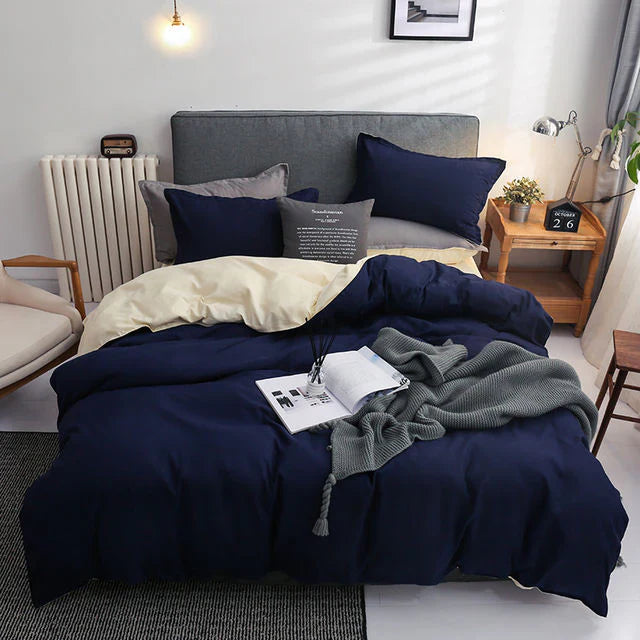 Plain Dyed Reversible Cotton Duvet Cover 8 pcs Set - 002