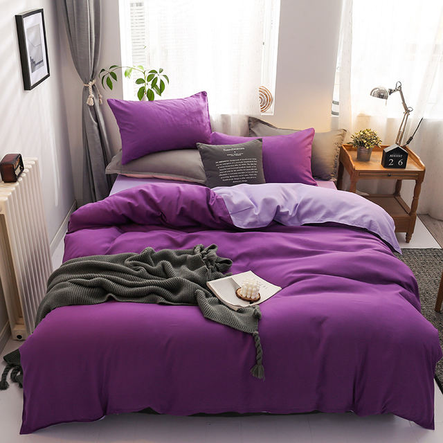 Plain Dyed Reversible Cotton Duvet Cover Set - 005 - Aura living