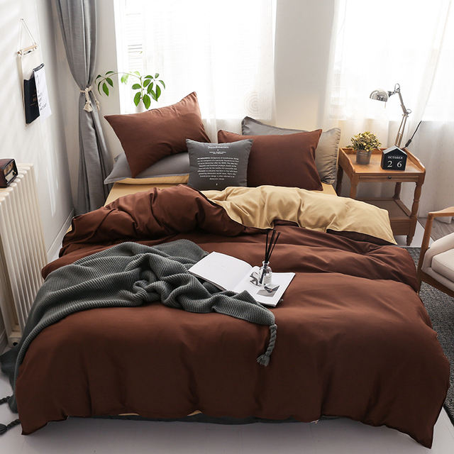 Plain Dyed Reversible Cotton Duvet Cover Set - 005 - Aura living