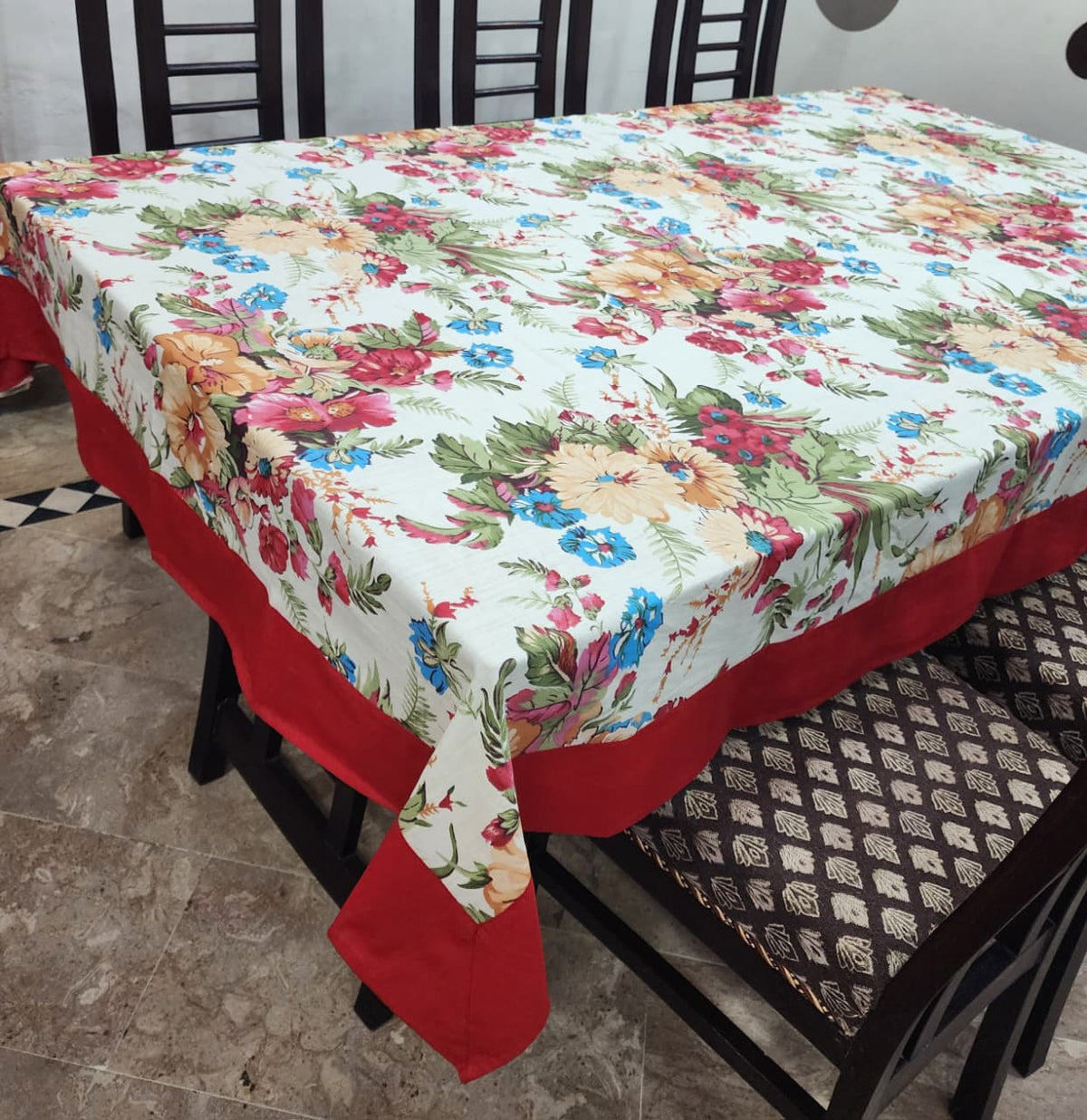 Decorative Printed Cotton Table Cover With Border Jasmin Flowral
