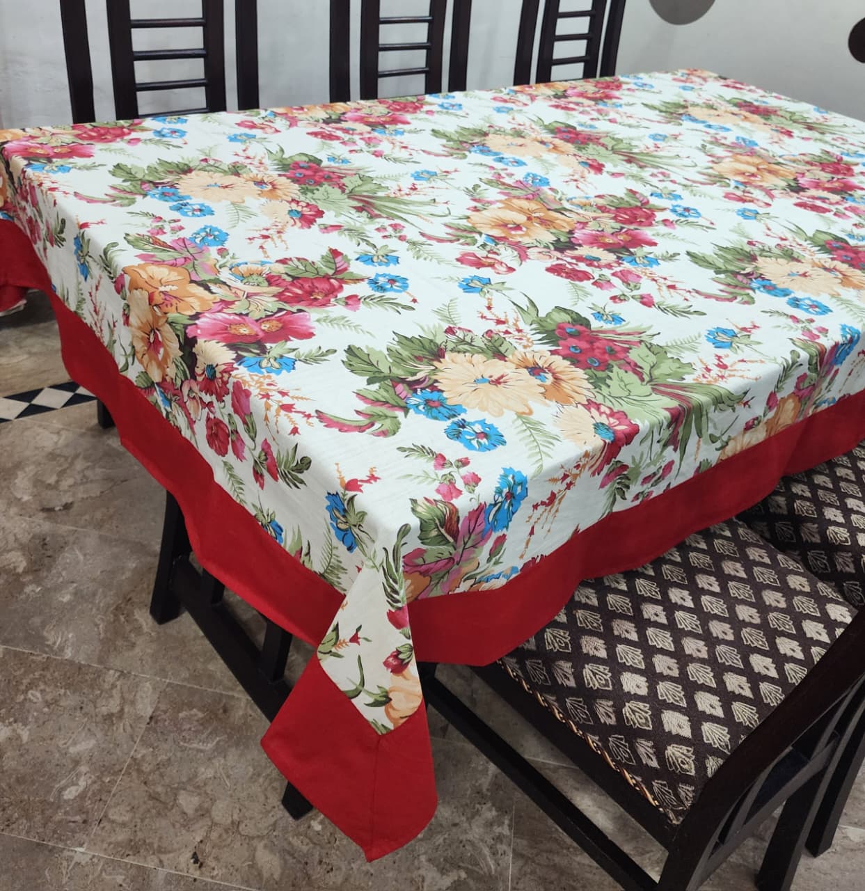 Decorative Printed Cotton Table Cover With Border Jasmin Flowral