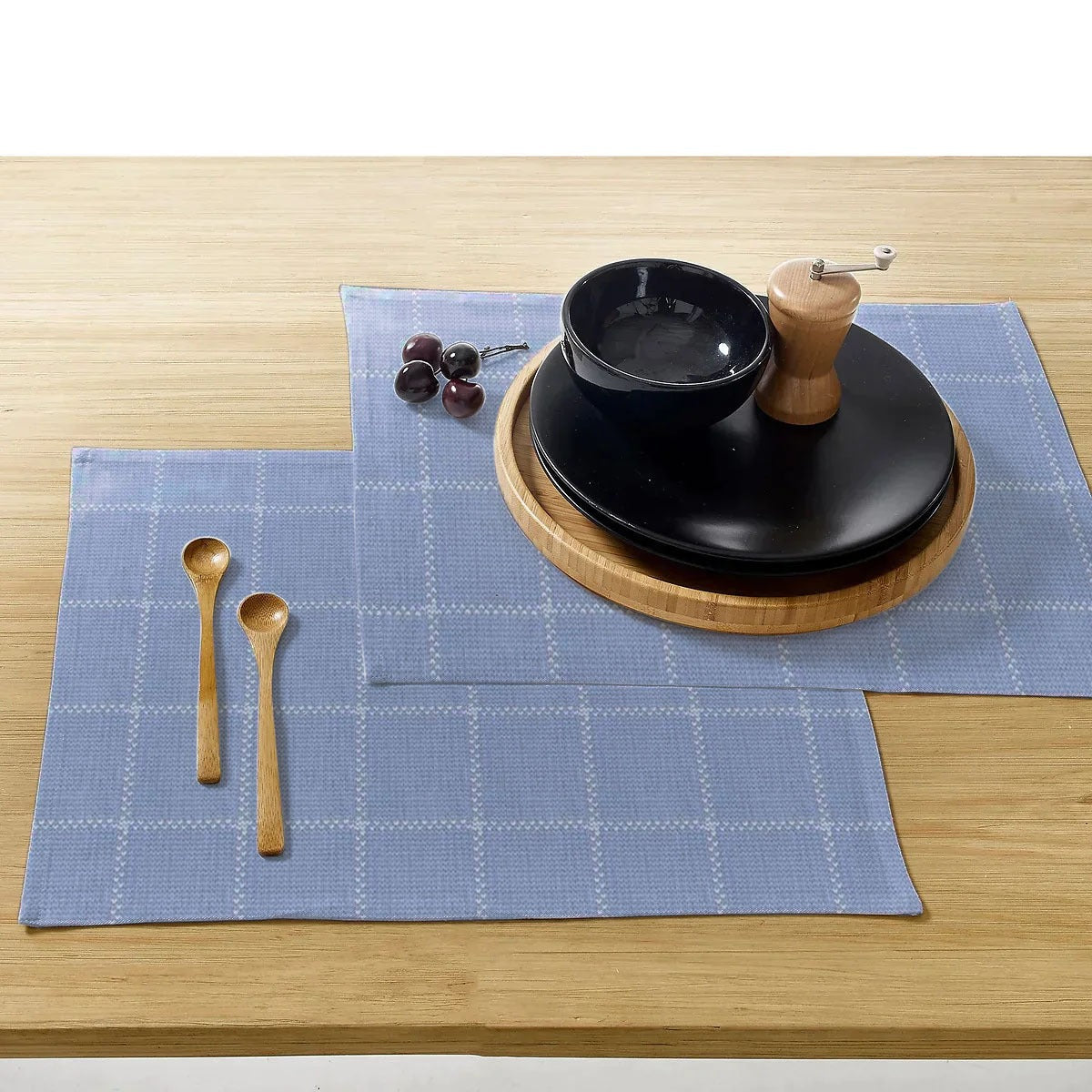 Waterproof Cotton Reversible Dinning Set - Modern Vintage Blue Check - Aura Living