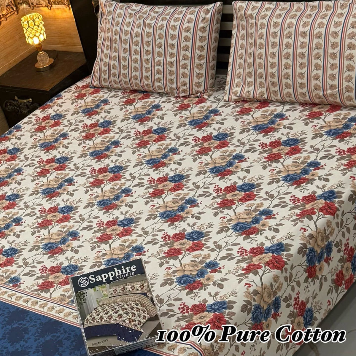 100% Pure Cotton Bedsheet 3 Piece Set AL # 113