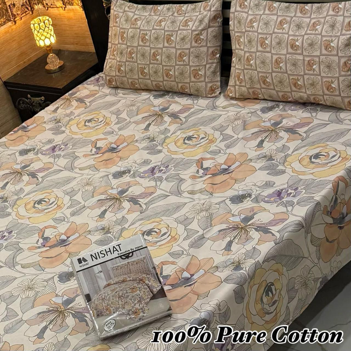 100% Pure Cotton Bedsheet 3 Piece Set AL # 101