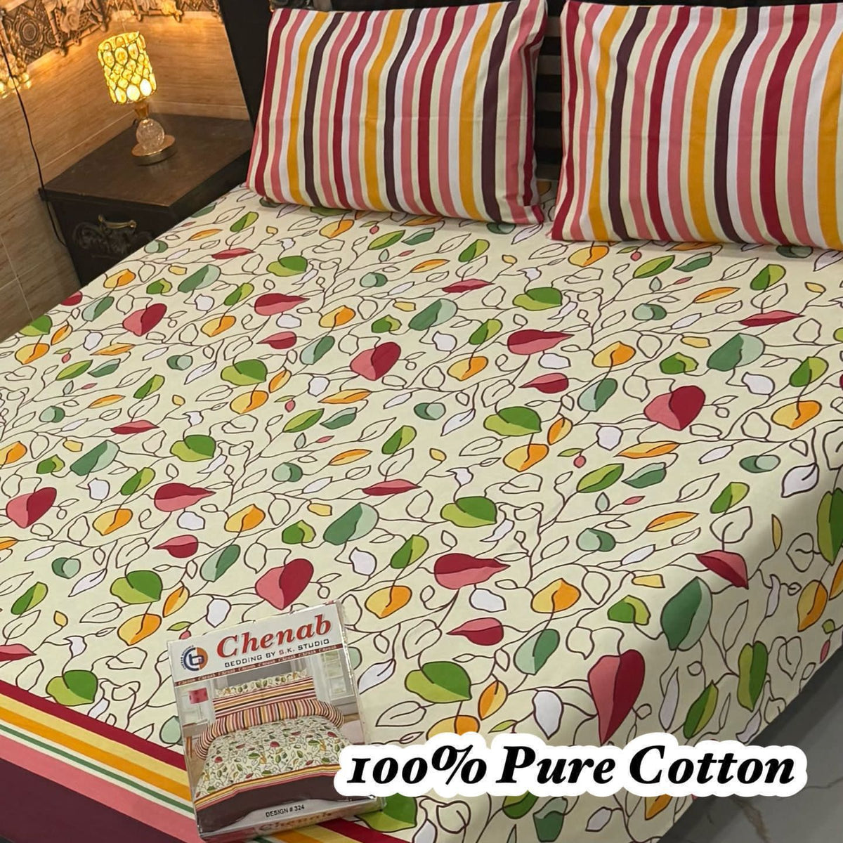 100% Pure Cotton Bedsheet 3 Piece Set AL # 123