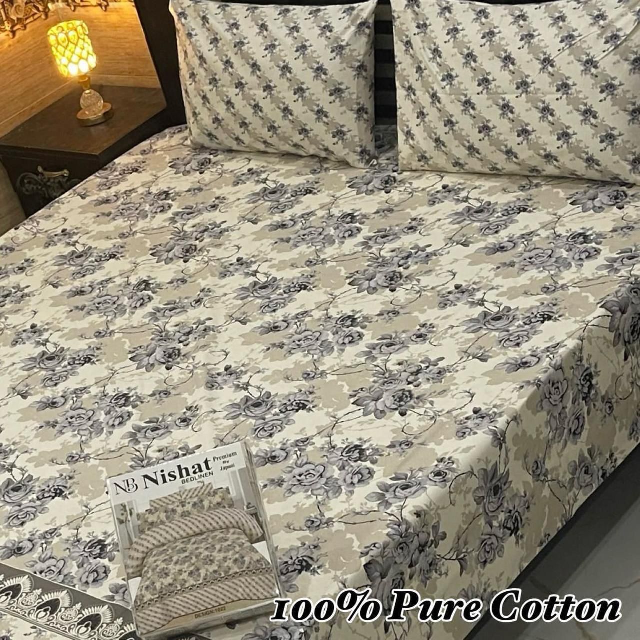 100% Pure Cotton Bedsheet 3 Piece Set AL # 124