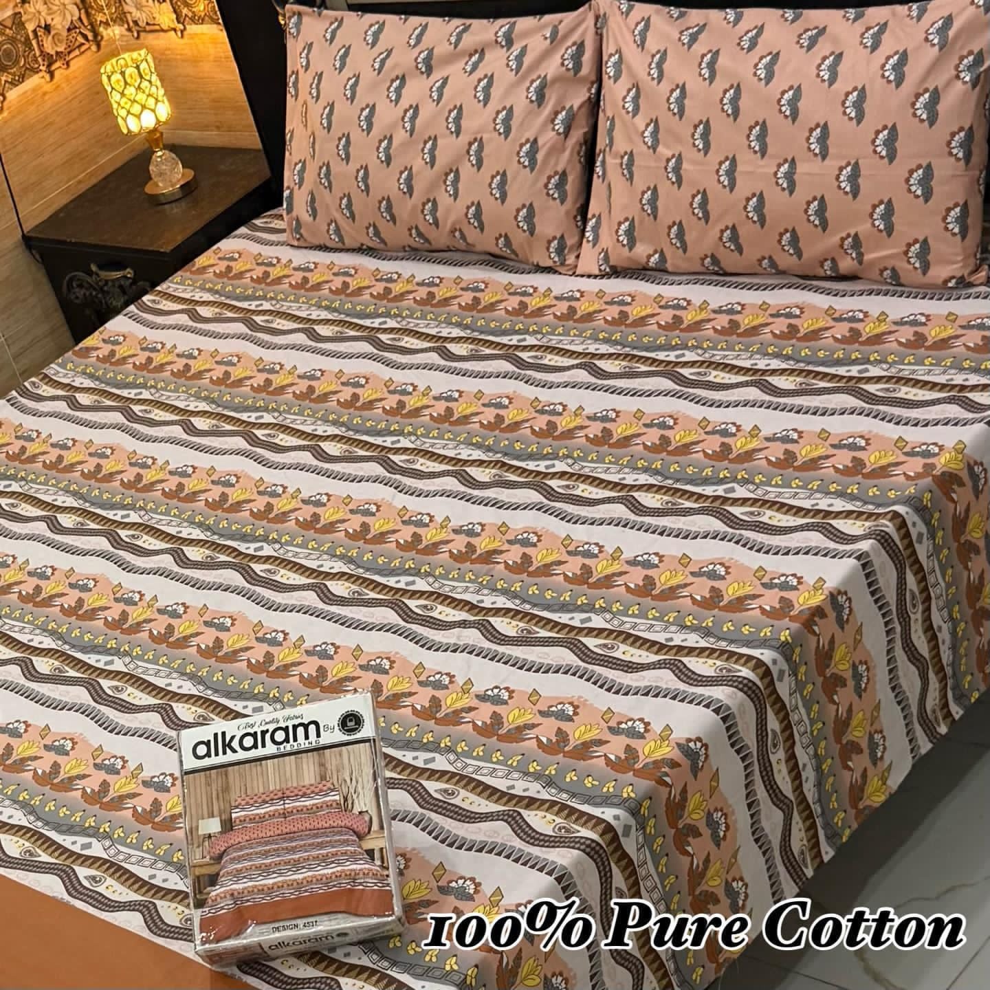 100% Pure Cotton Bedsheet 3 Piece Set AL # 130