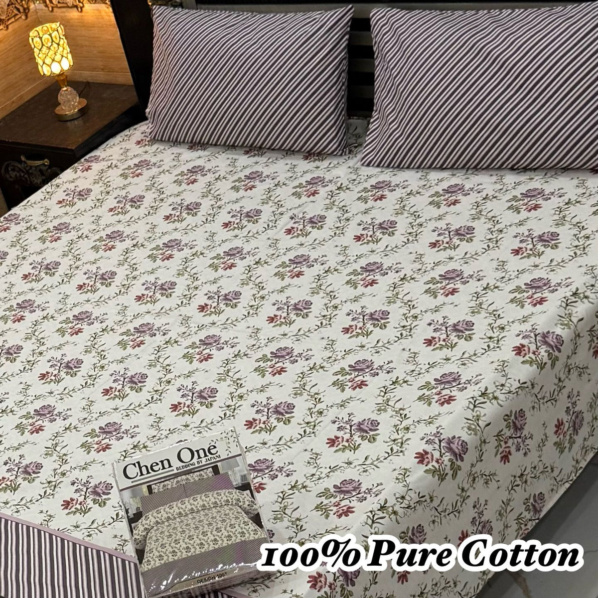 100% Pure Cotton Bedsheet 3 Piece Set AL # 134