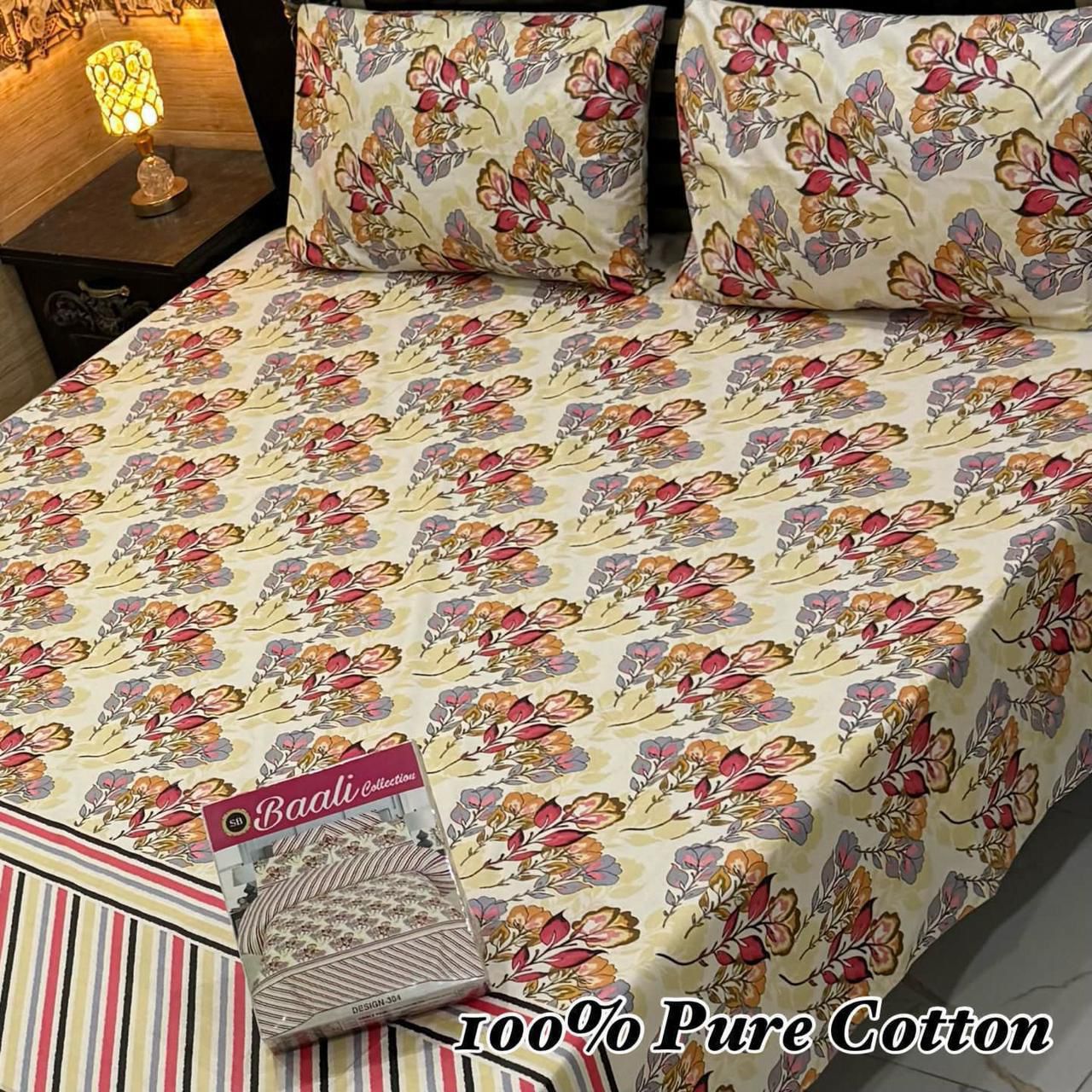 100% Pure Cotton Bedsheet 3 Piece Set AL # 105