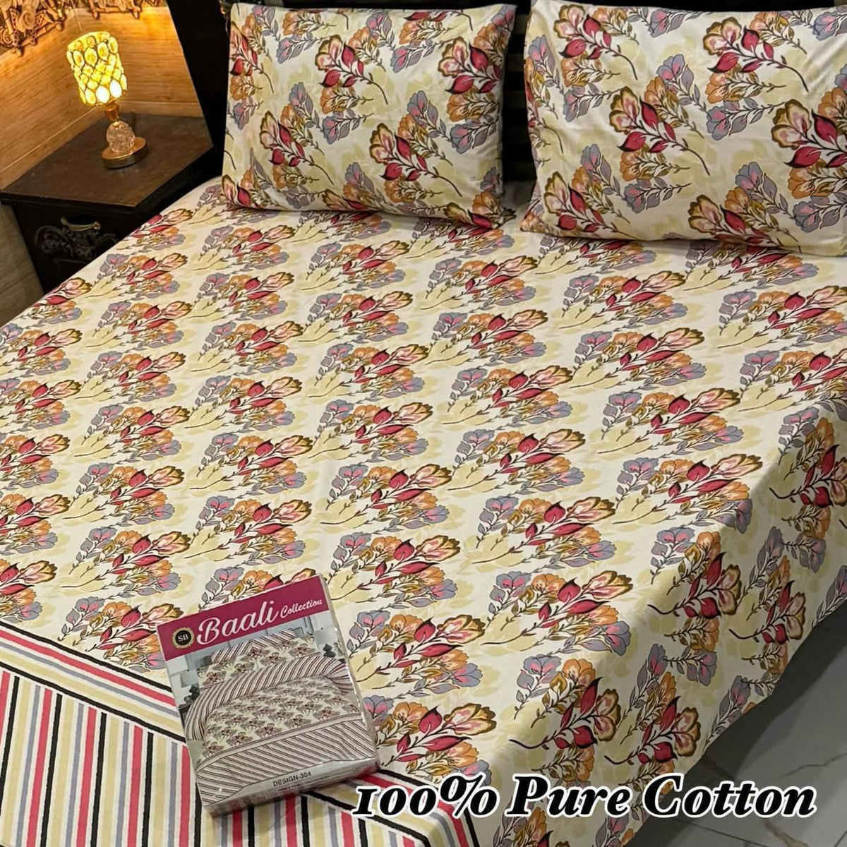 100% Pure Cotton Bedsheet 3 Piece Set AL # 105