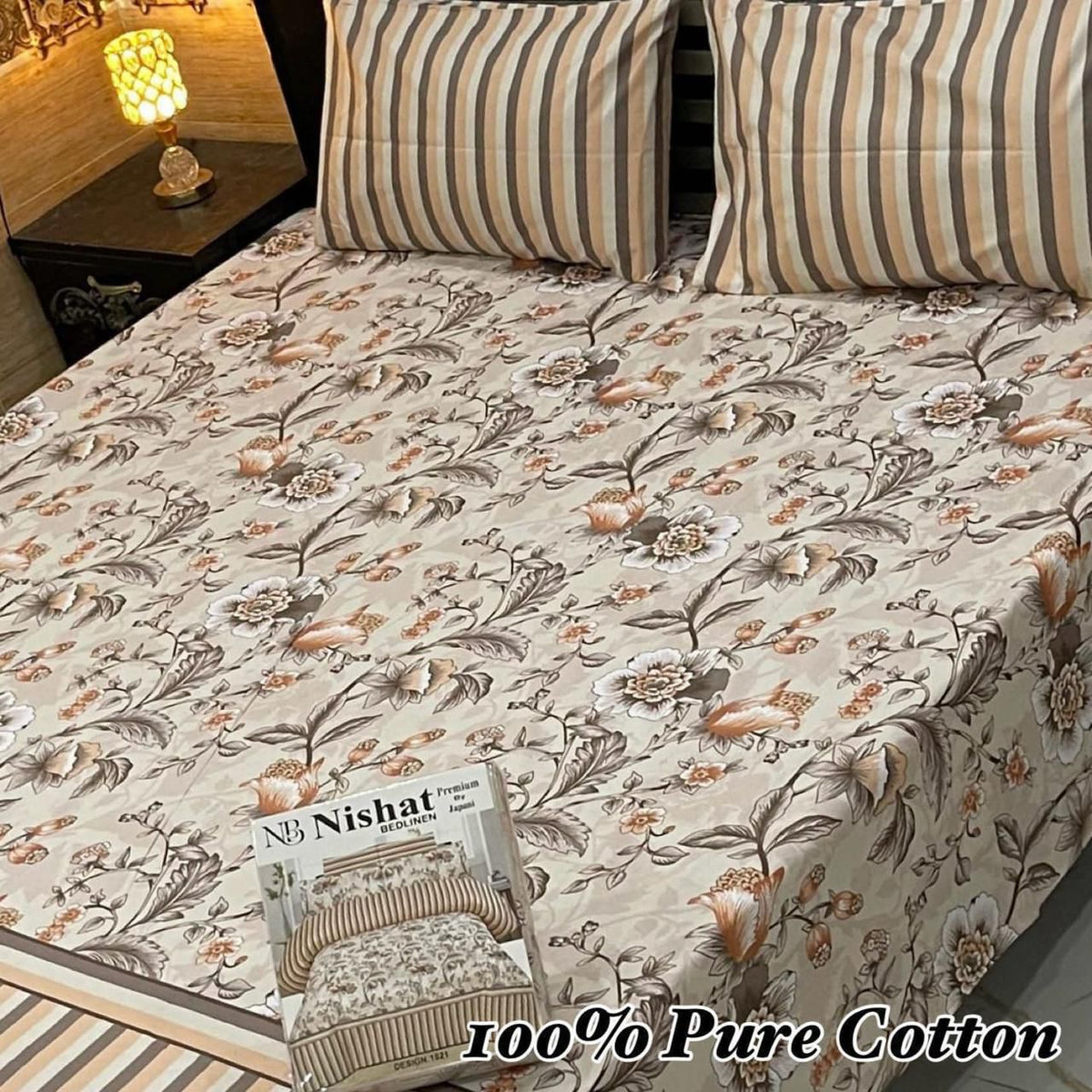 100% Pure Cotton Bedsheet 3 Piece Set AL # 108