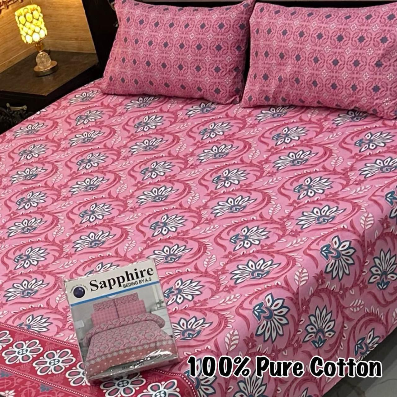 100% Pure Cotton Bedsheet 3 Piece Set AL # 109