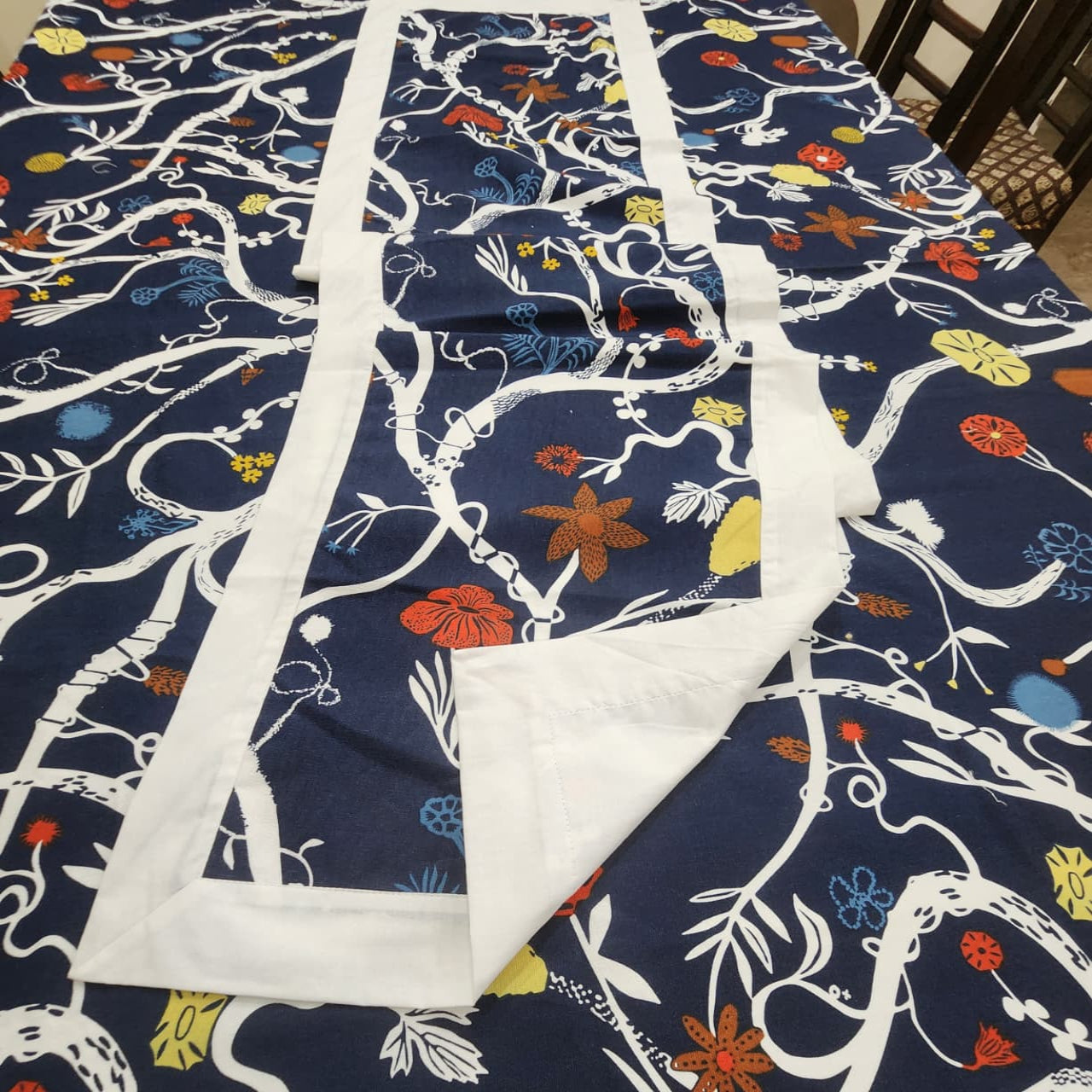 Printed Cotton Reversable Dinning Set - Blue Blossom