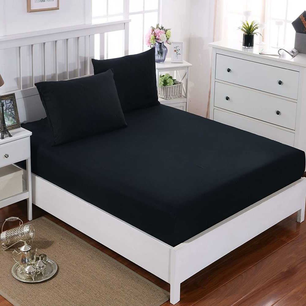 Rich Cotton Fitted Sheet with Pillow covers - Black