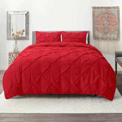 Luxury Cotton Satin Pintuck Duvet Cover Set - Red - Aura Living