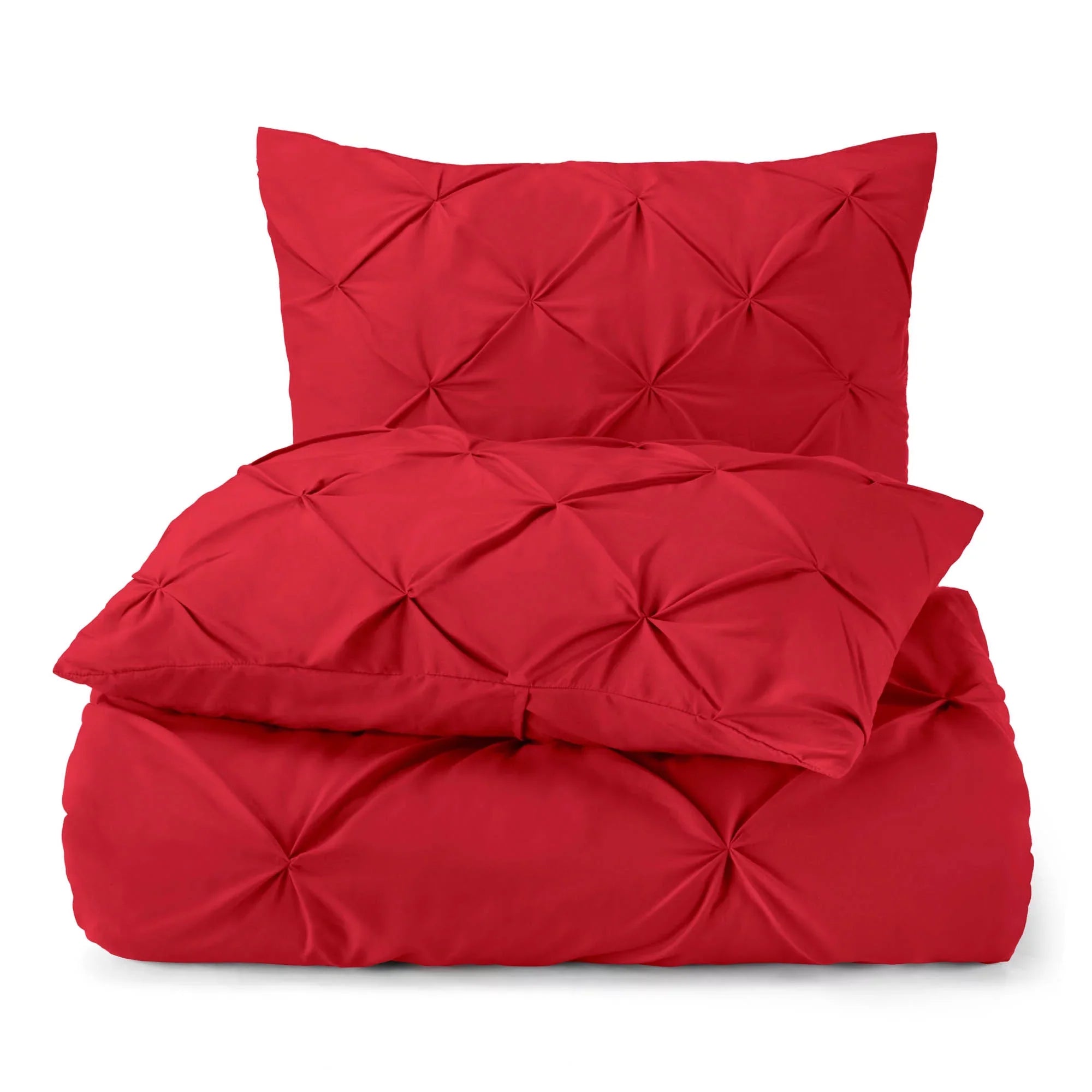 Luxury Cotton Satin Pintuck Duvet Cover Set - Red - Aura Living