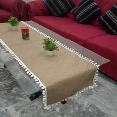 Jute Table Runner brown with pom pom