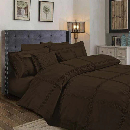 Square Pleated Cotton Quilt Cover Set - Dark Brown - Aura Living