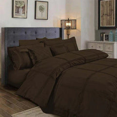 Square Pleated Cotton Quilt Cover Set - Dark Brown - Aura Living