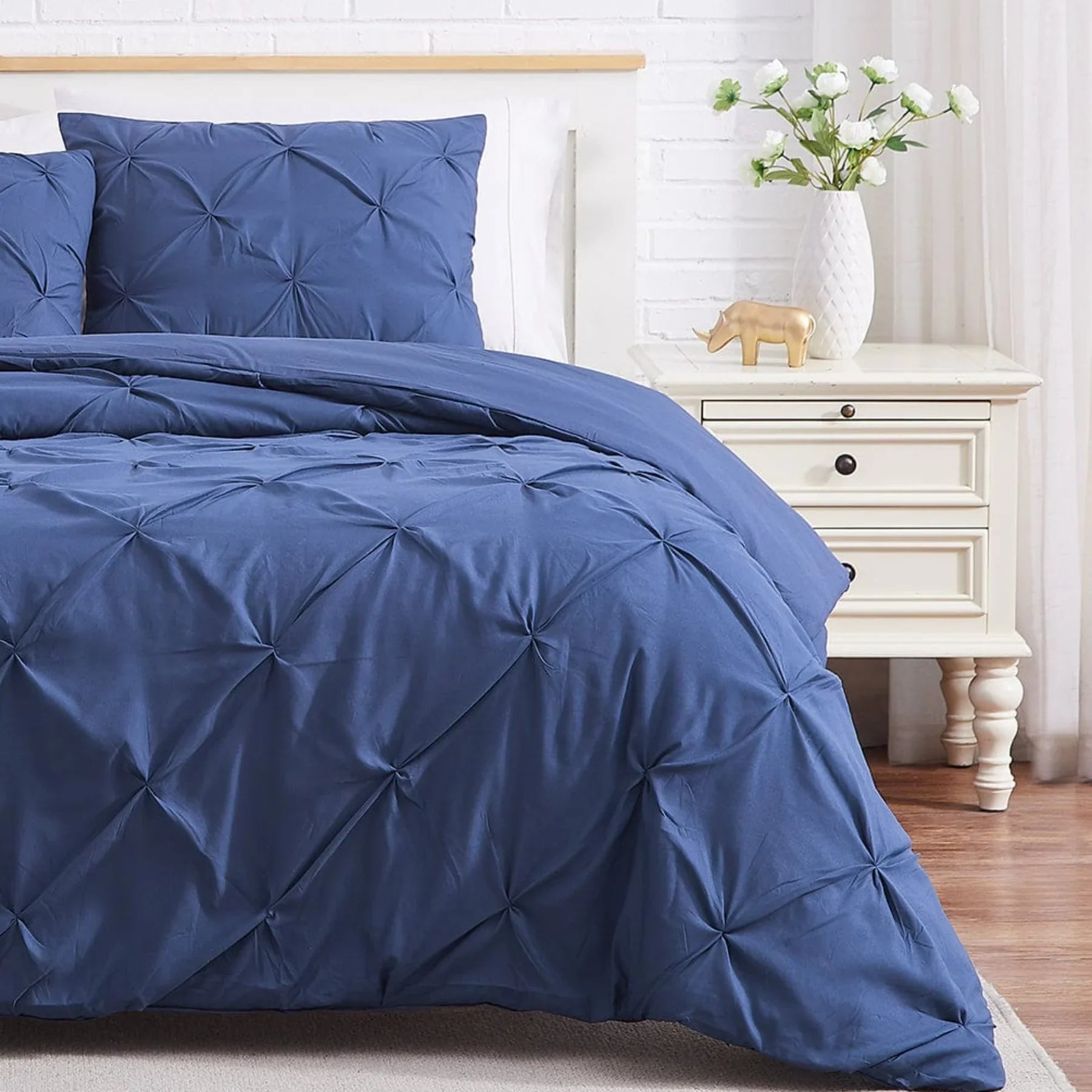 Luxury Cotton Satin Pintuck Duvet Cover Set - Dark Blue - Aura Living