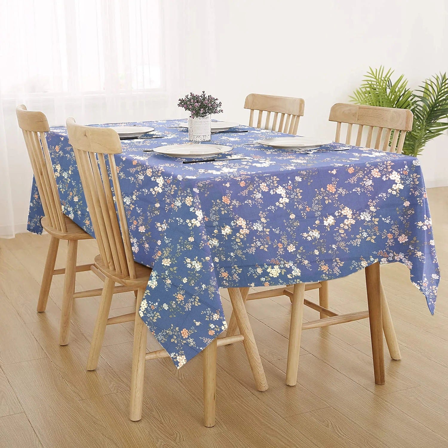Decorative Printed Cotton Table cover - Night Garden Blue