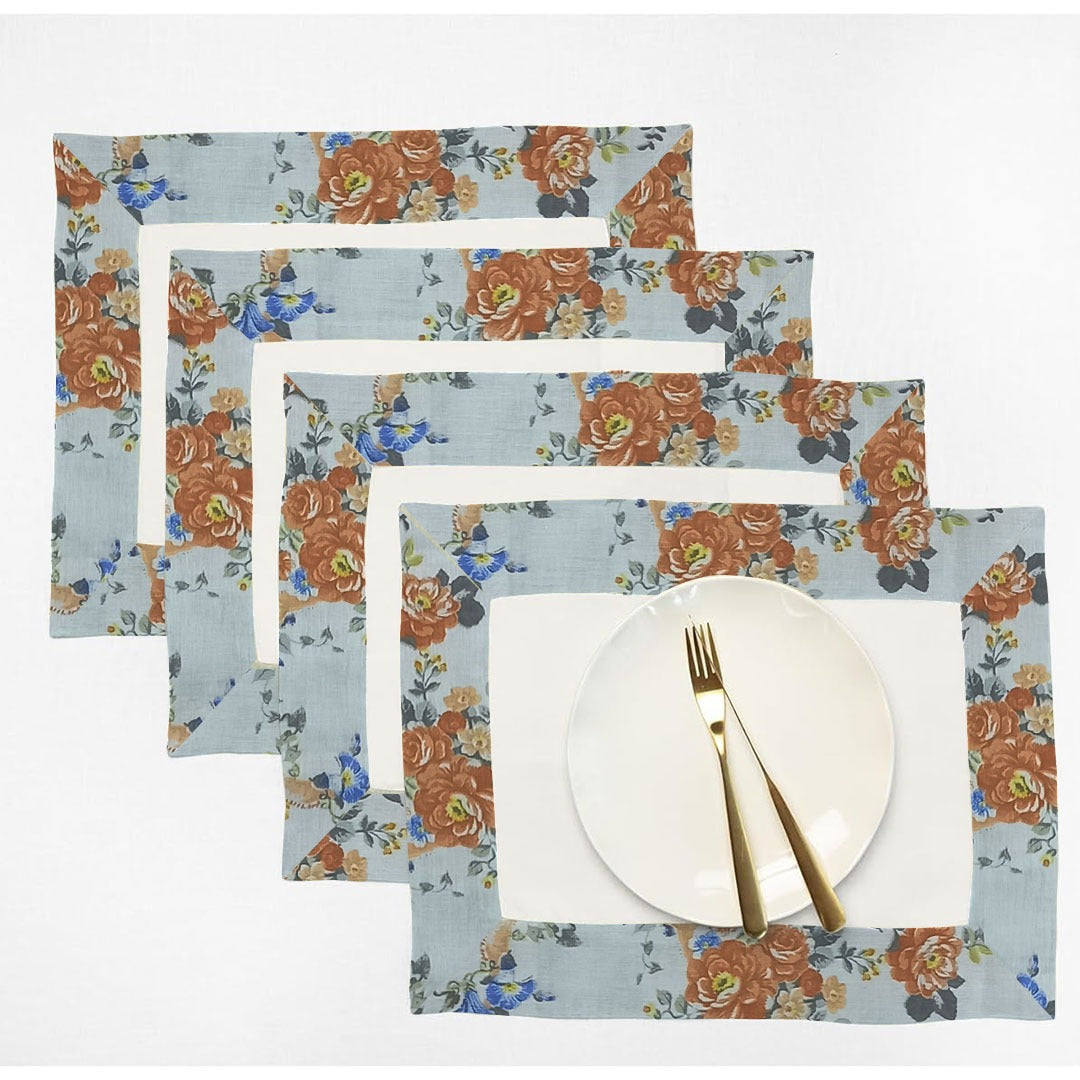 Cotton Table Mat Set With Printed border- Brockedblad