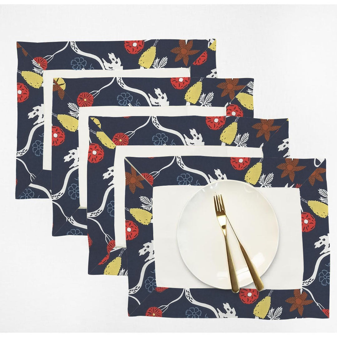 Cotton Table Mat Set With Printed border- Brockedblad