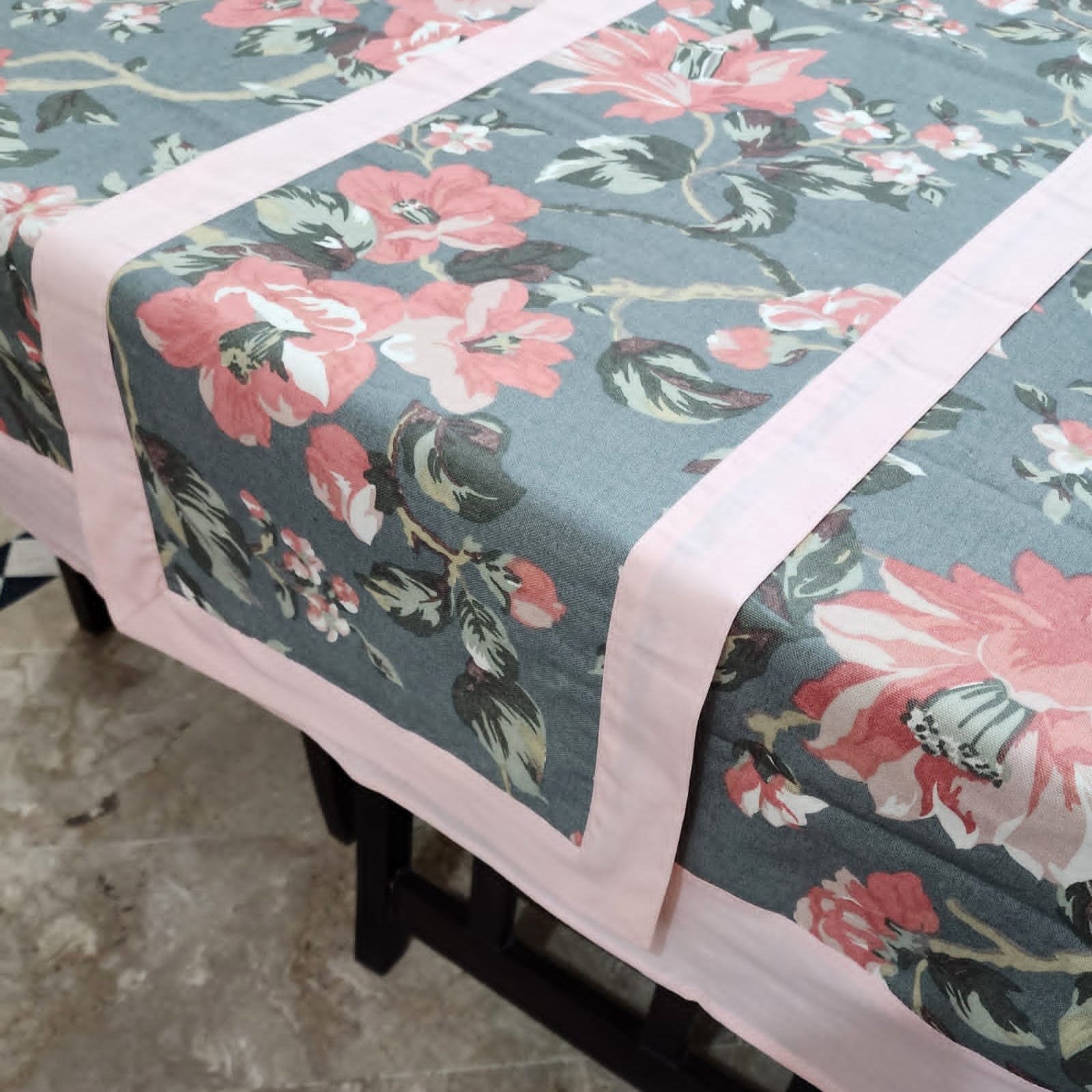 Printed Cotton Reversable Dinning Set - Flowrence Grey