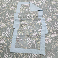 Aqua Bordered Printed Cotton Reversable Dinning Set - Green Garden