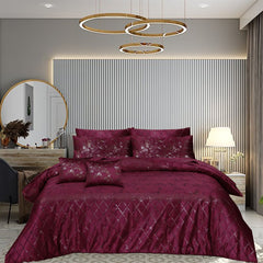 8 Pcs Greek Border Velvet Duvet Cover Set - Mahroon