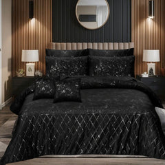 8 Pcs Greek Border Velvet Duvet Cover Set - Black