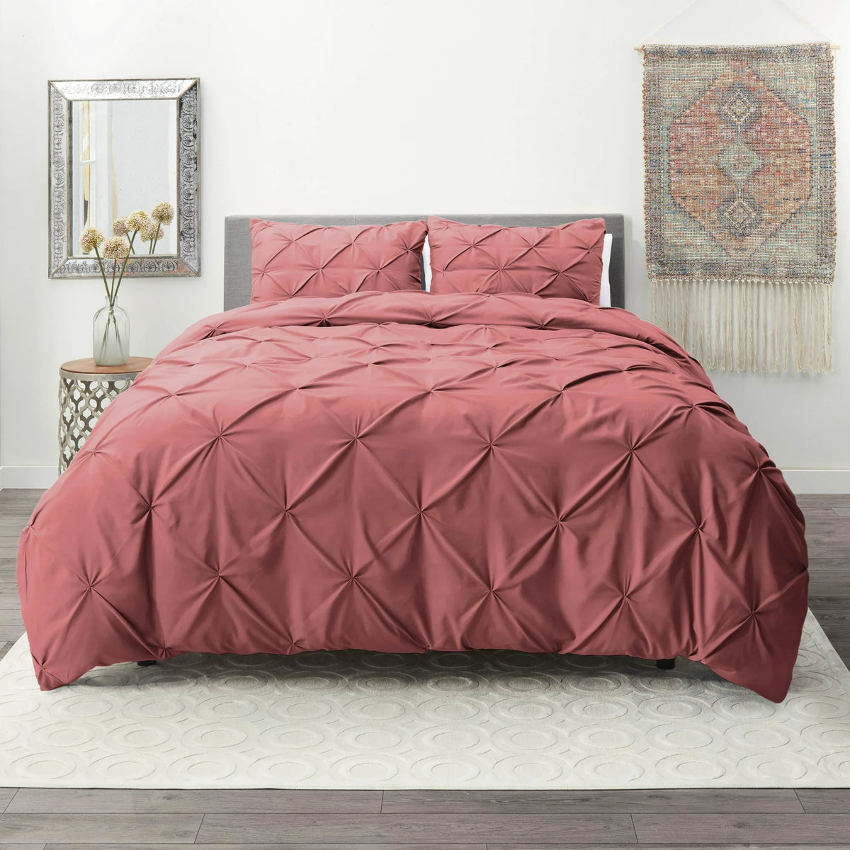 Luxury Cotton Satin Pintuck Duvet Cover Set - Mauve - Aura Living
