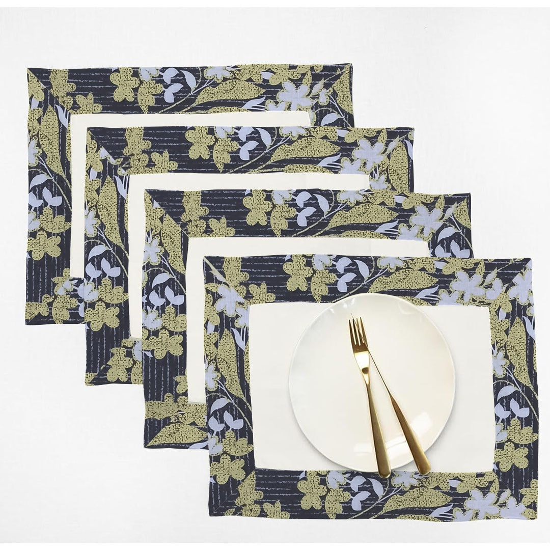 Cotton Table Mat Set With Printed border- Brockedblad