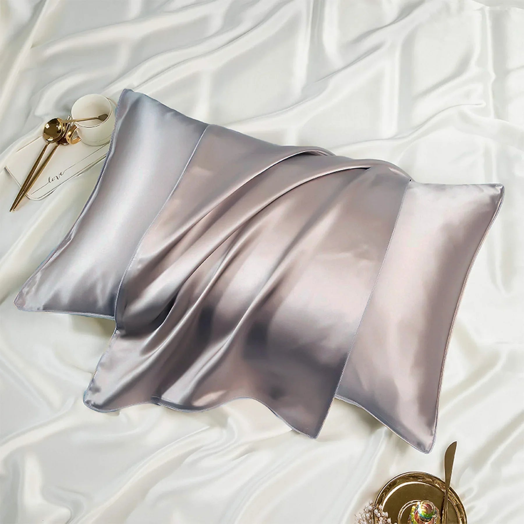 Mulberry Silk Pillowcase Pair Silver - Aura Living