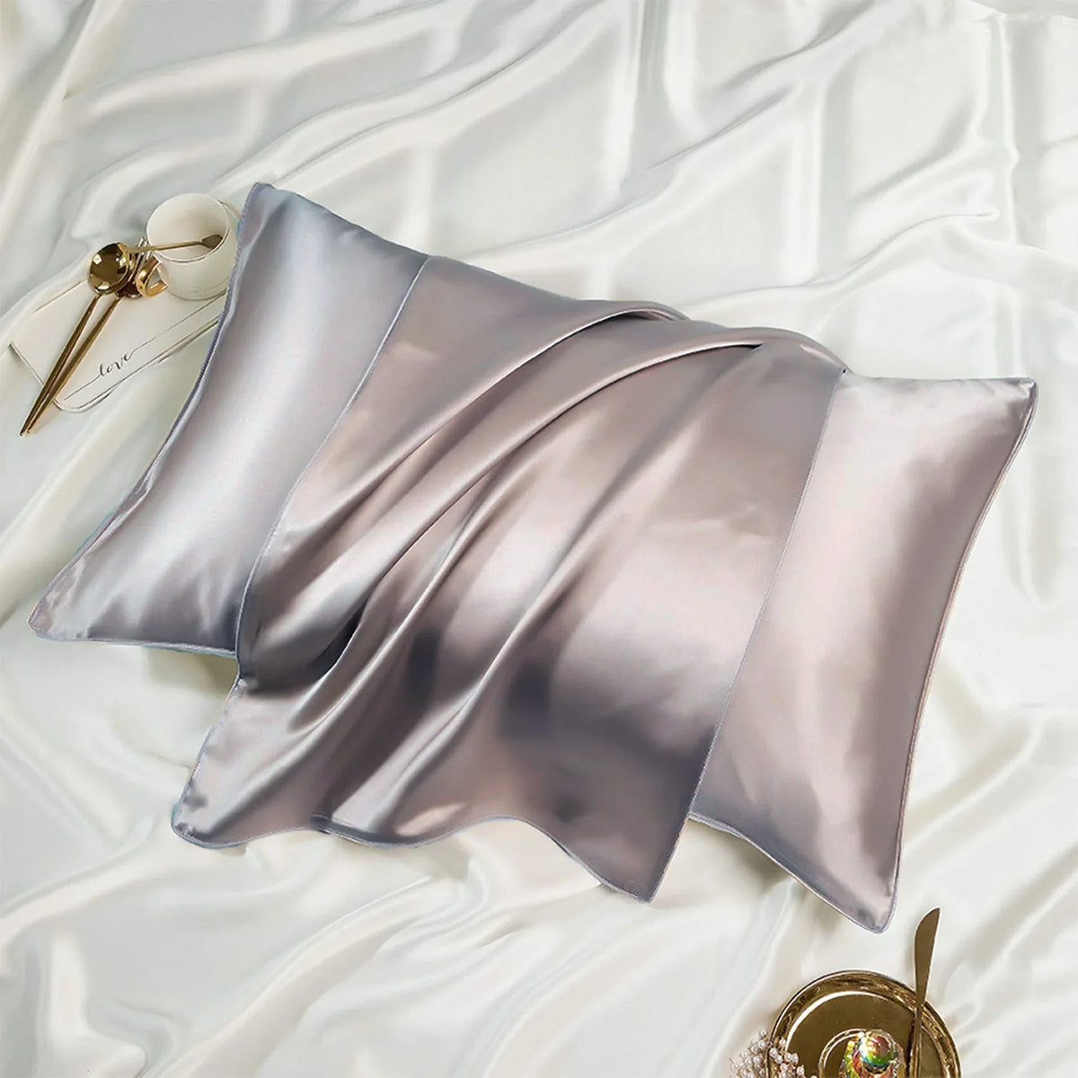 Mulberry Silk Pillowcase Pair Silver - Aura Living