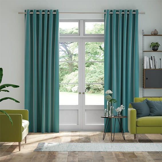 2 PC Plain Dyed Eyelet Curtains with lining-Teal Blue - Aura living