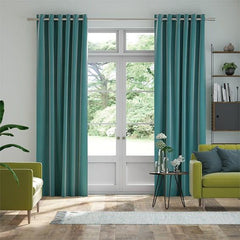 2 PC Plain Dyed Eyelet Curtains with lining-Teal Blue - Aura living