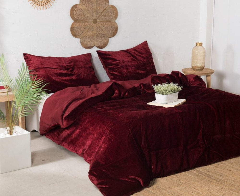 Luxury Velvet Duvet Cover Set - Meroon - Aura living