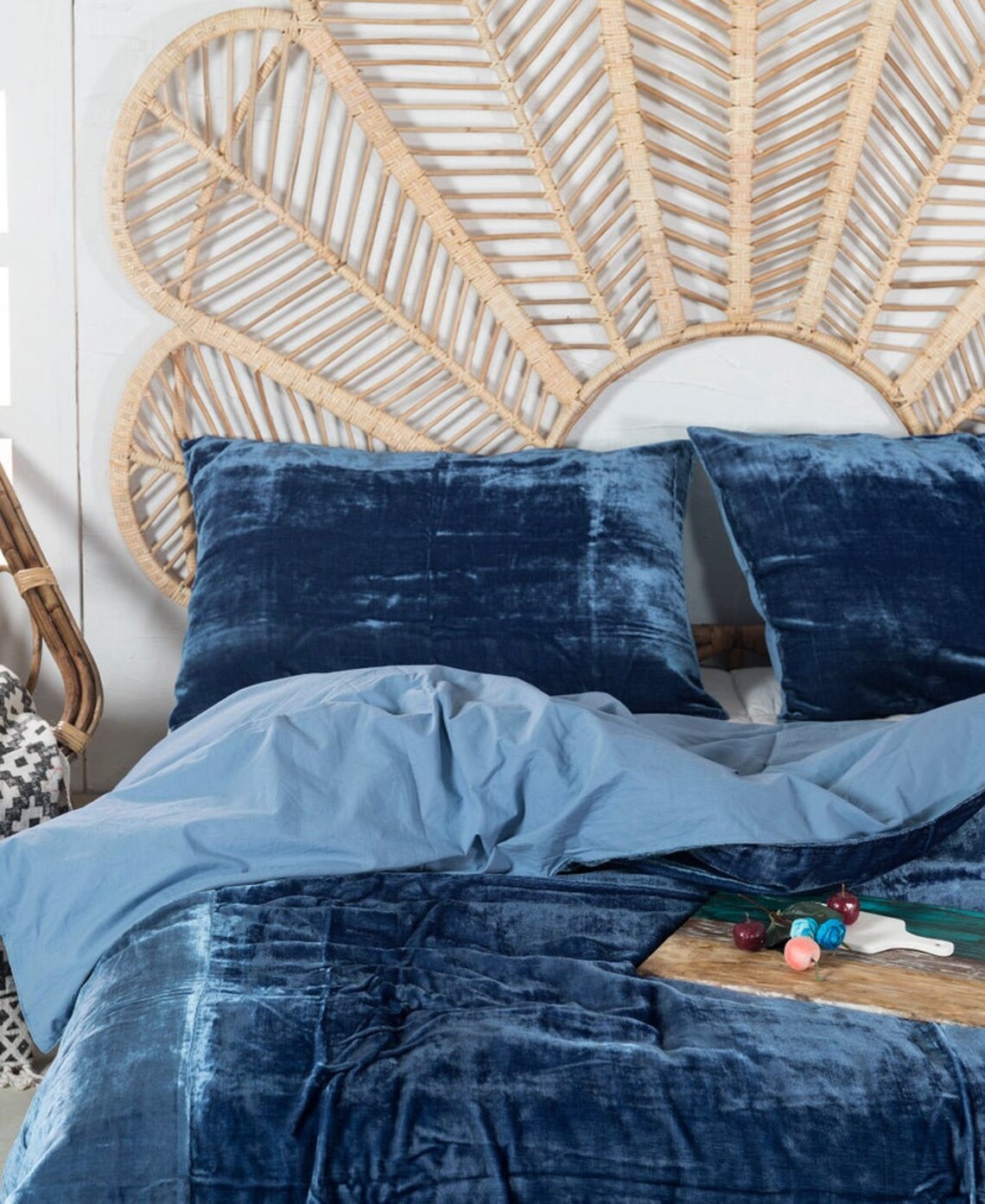 Luxury Velvet Duvet Cover Set - Medium Blue - Aura Living