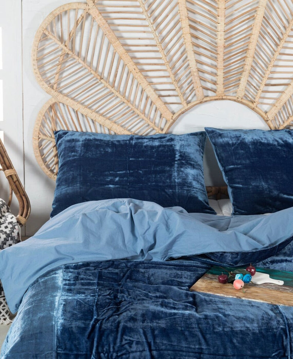Luxury Velvet Duvet Cover Set - Medium Blue - Aura Living