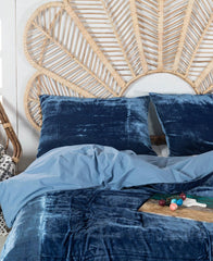 Luxury Velvet Duvet Cover Set - Medium Blue - Aura Living