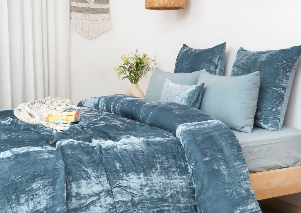 Luxury Velvet Duvet Cover Set - Slat Blue - Aura living