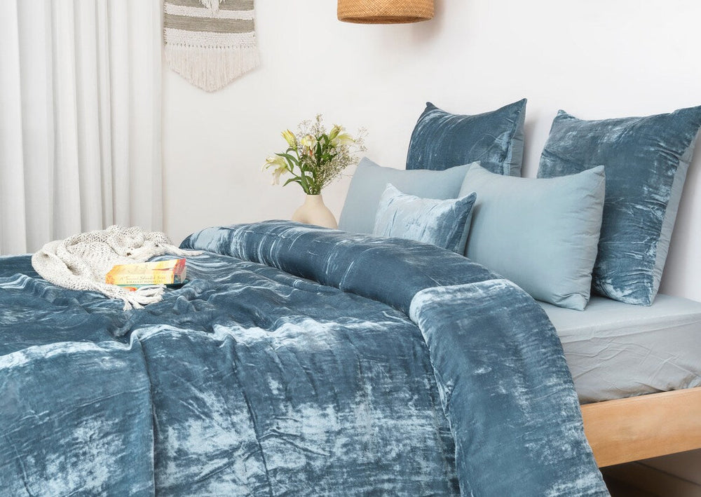 Luxury Velvet Duvet Cover Set - Slat Blue - Aura living