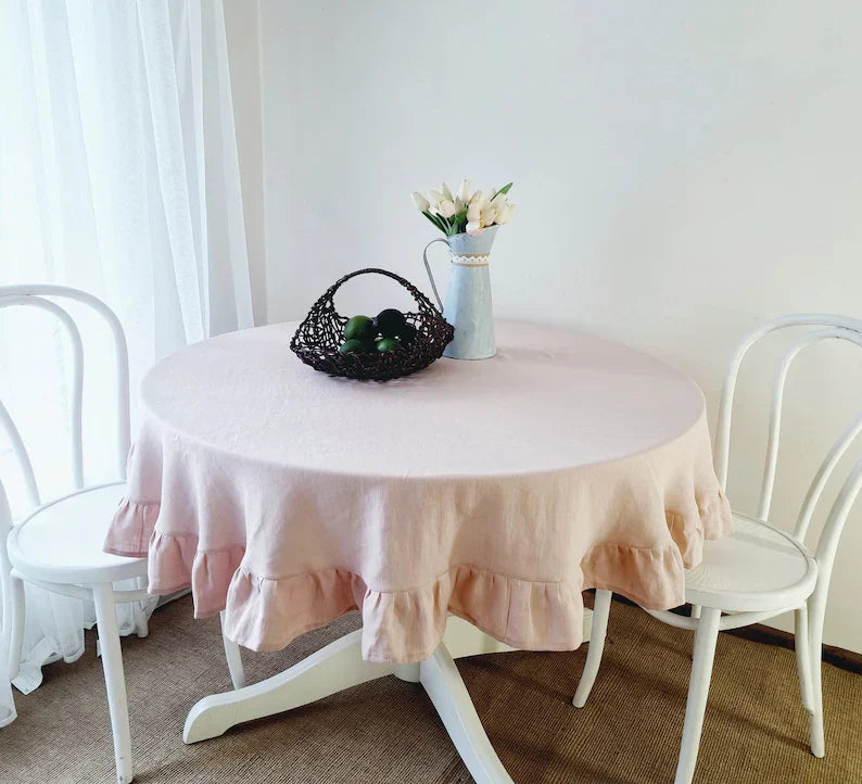 Cotton Decorative Round Tablecloth - With Frilled Bordered