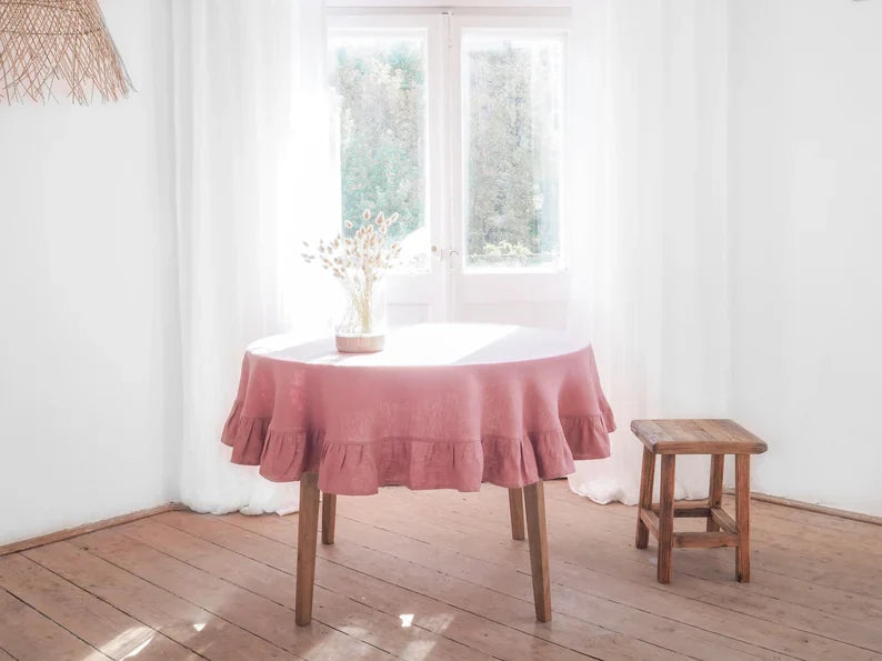 Cotton Decorative Round Tablecloth - With Frilled Bordered