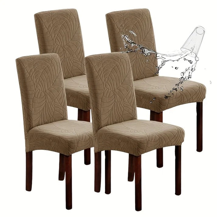 Soft Velvet Wave Design Fitted Dinning Chair Covers Beige