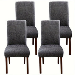 Soft Velvet Wave Design Fitted Dinning Chair Covers Grey