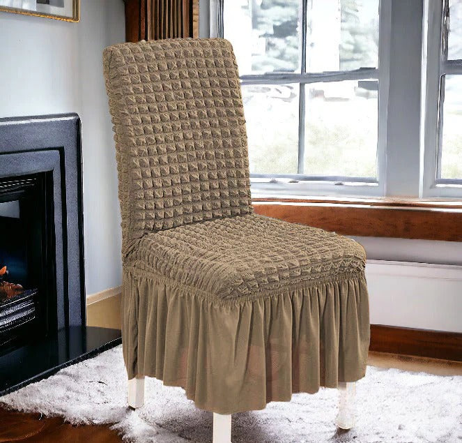 Bubble Stuff Frill Style Dining Chair Cover | Beige Color