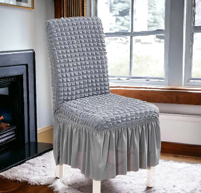 Bubble Stuff Frill Style Dining Chair Cover |Light Grey Color