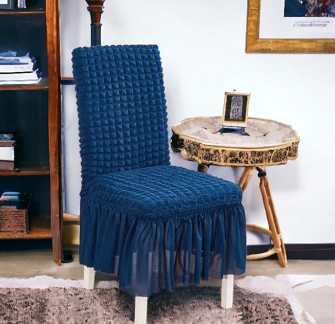 Bubble Stuff Frill Style Dining Chair Cover | Navy Blue Color